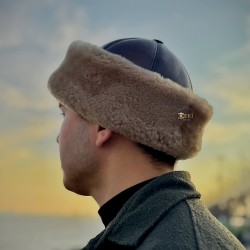 Brown Men's Leather Hat | Genuine Lambskin Fur Lined | Best Winter Hat Brown Men's Leather Hat | Genuine Lambskin Fur Lined | Best Winter Hat
