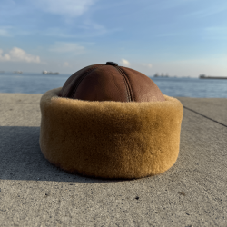 Brown Men’s Leather Hat with Genuine Sheepskin Fur Lined