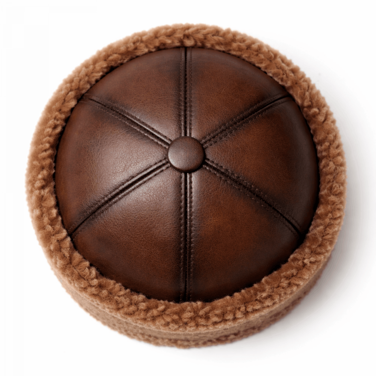 Brown Men's Leather Hat | Lambskin Fur Lined | Shearling Sheepskin Winter Hat Brown Men's Leather Winter Shearling Sheepskin Hat