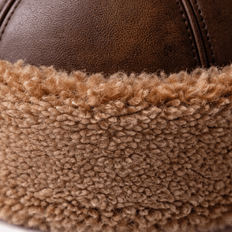 Brown Men's Leather Hat | Lambskin Fur Lined | Shearling Sheepskin Winter Hat Brown Men's Leather Winter Shearling Sheepskin Hat