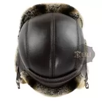 Men's Brown Leather Aviator Hat with Rabbit Fur Ushanka Winter - Main Image