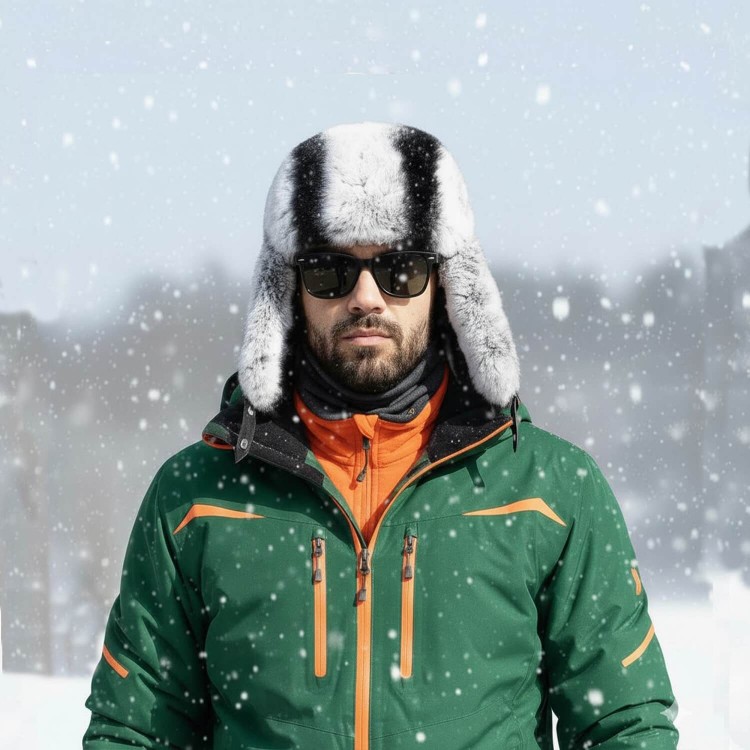 Uygun Fiyatlı Ushanka Gri Tavşan Kürklü Erkek Deri Şapka 