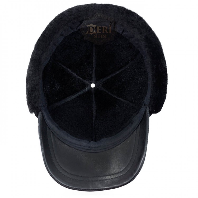 Kulaklıklı Siperli Kışlık Deri Şapka (Renk Siyah) - Ş061