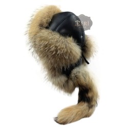 Mongolian Traditional Raccoon Fur Trapper Hats for Men | Winter Hats with Real Leather