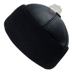 Men's Winter Leather Beanie Hat - Fur-Lined Sheepskin - Ribbed Outdoor Hat Men's Winter Leather Beanie Hat - Fur-Lined Sheepskin - Ribbed Outdoor Hat