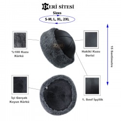 Men's Leather Hat - Premium Quality Handmade Sheepskin Winter Fur Beanie - Grey Men's Leather Hat - Premium Quality Handmade Sheepskin Winter Fur Beanie - Grey