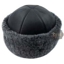Men's Leather Hat - Premium Quality Handmade Sheepskin Winter Fur Beanie - Grey Men's Leather Hat - Premium Quality Handmade Sheepskin Winter Fur Beanie - Grey