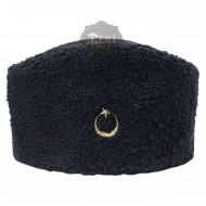 Atatürk Hat - Black Sheepskin - Crescent and Star Design - Genuine Sheepskin