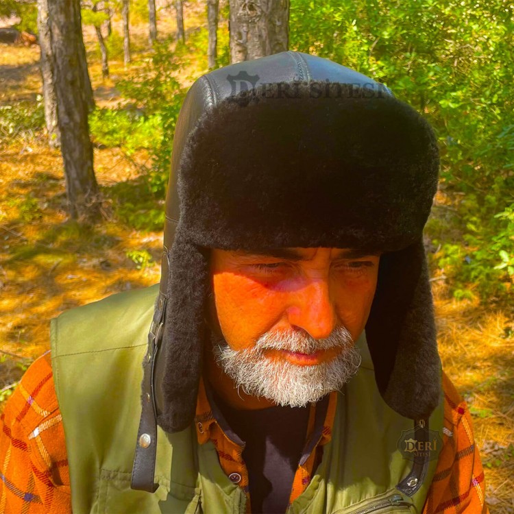 Erkek Kışlık Kürklü Pilot Deri Şapka | %100 Hakiki Deri | Sıcak ve Şık