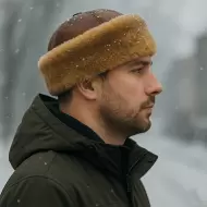 Brown Men’s Leather Hat with Genuine Sheepskin Fur Lined