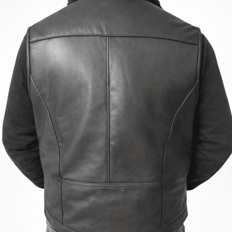 Men’s leather vest made from genuine lambskin with real shearling lining, zippered front, winter wear