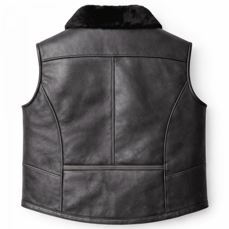 Men’s leather vest made from genuine lambskin with real shearling lining, zippered front, winter wear