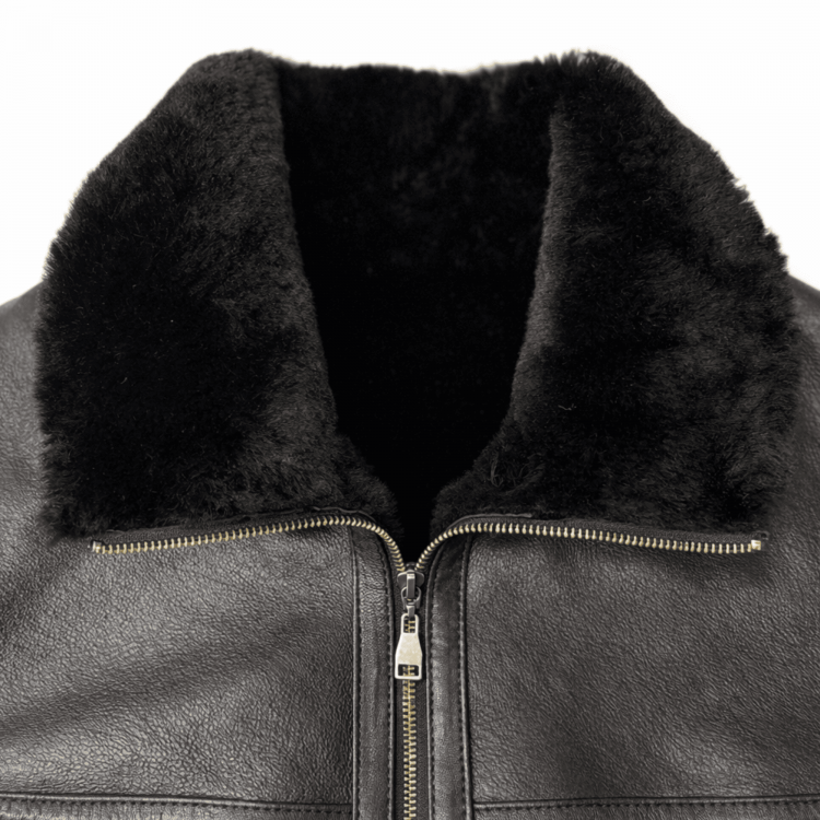 Men’s leather vest made from genuine lambskin with real shearling lining, zippered front, winter wear