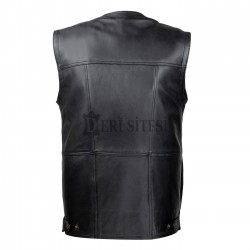 Men's Black Leather Vest - Multi-Pocket Hunter's Leather Vest
