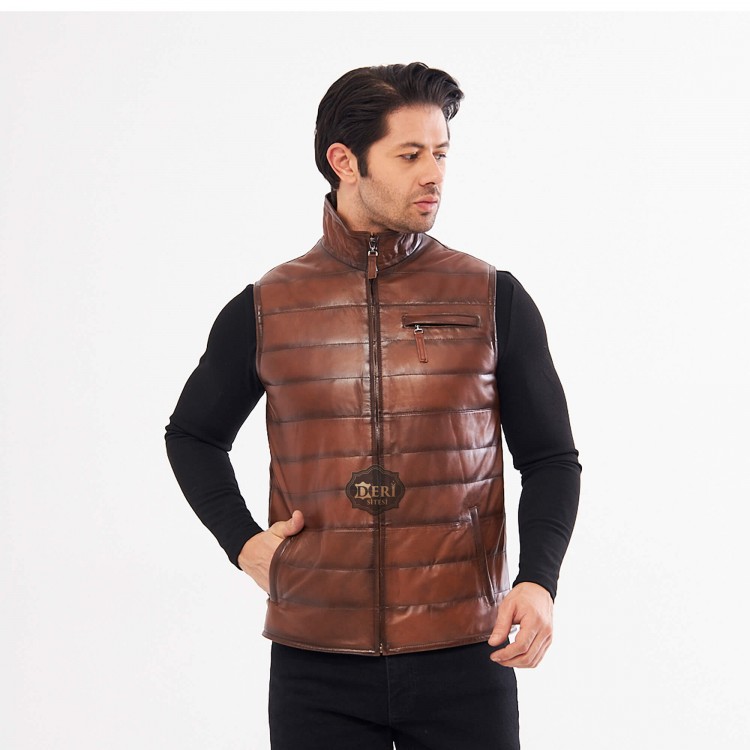 Men's Brown Leather Sports Vest: Top-Tier Quality & Style Men's Brown Leather Sports Vest: Top-Tier Quality & Style
