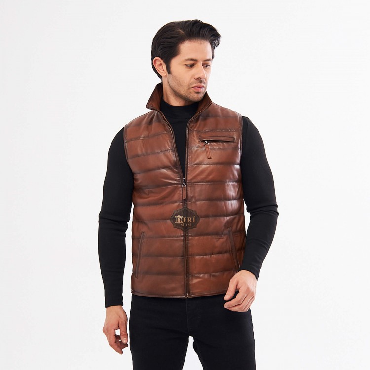 Men's Brown Leather Sports Vest: Top-Tier Quality & Style Men's Brown Leather Sports Vest: Top-Tier Quality & Style