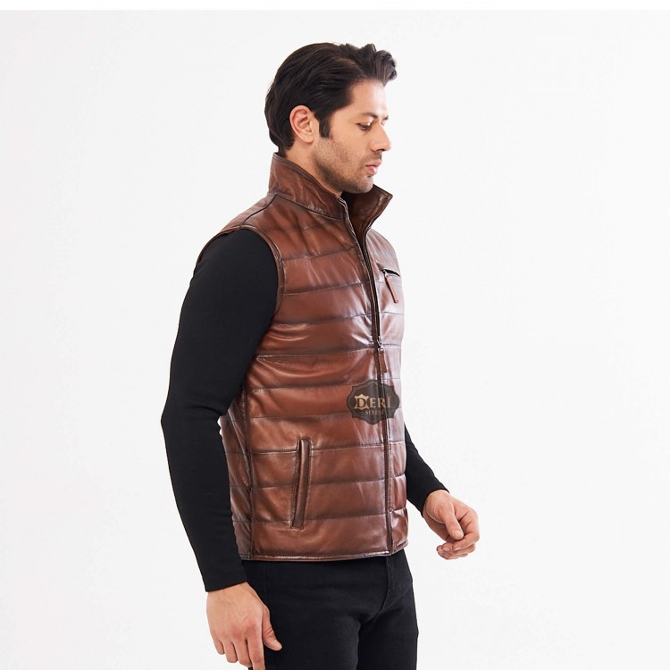 Men's Brown Leather Sports Vest: Top-Tier Quality & Style Men's Brown Leather Sports Vest: Top-Tier Quality & Style