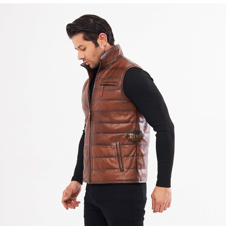 Men's Brown Leather Sports Vest: Top-Tier Quality & Style Men's Brown Leather Sports Vest: Top-Tier Quality & Style