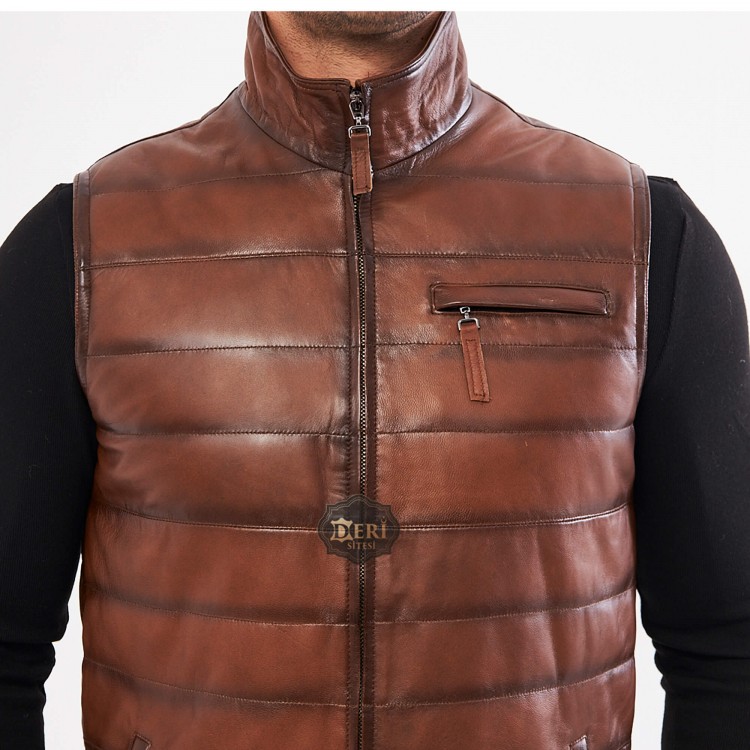 Men's Brown Leather Sports Vest: Top-Tier Quality & Style Men's Brown Leather Sports Vest: Top-Tier Quality & Style