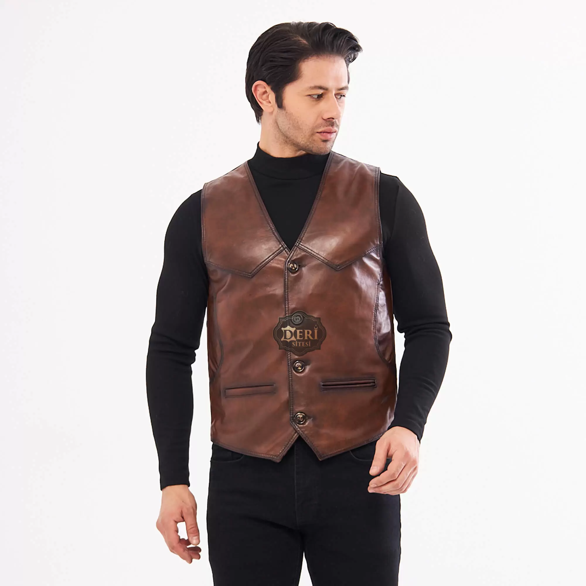 Men's Brown Leather Vest | Genuine Lamb Leather