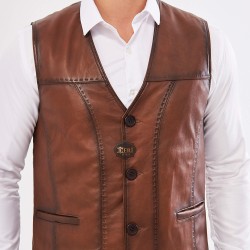 Hakiki Kuzu Derisi Erkek Deri Yelek - Renk: Kahve - Puntolu Y022 Hakiki Kuzu Derisi Erkek Deri Yelek - Renk: Kahve - Puntolu Y022