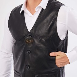 Titan Siyah Düğmeli Deri Yelek (Erkek Deri Yelek) Titan Siyah Düğmeli Deri Yelek (Erkek Deri Yelek)