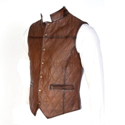 Men's Brown Leather Vest - Soft Lamb Leather - Slim Fit