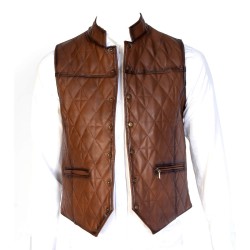 Men's Brown Leather Vest - Soft Lamb Leather - Slim Fit