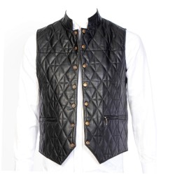 Black Men's Leather Vest - Soft Lamb Leather - Slim Fit