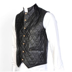 Black Men's Leather Vest - Soft Lamb Leather - Slim Fit