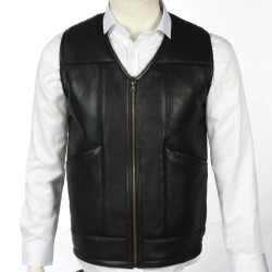 Black Genuine Lambskin Men’s Vest with Sheepskin Lining – 4 Pockets