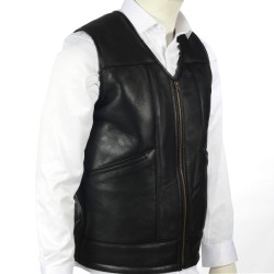 Black Genuine Lambskin Men’s Vest with Sheepskin Lining – 4 Pockets