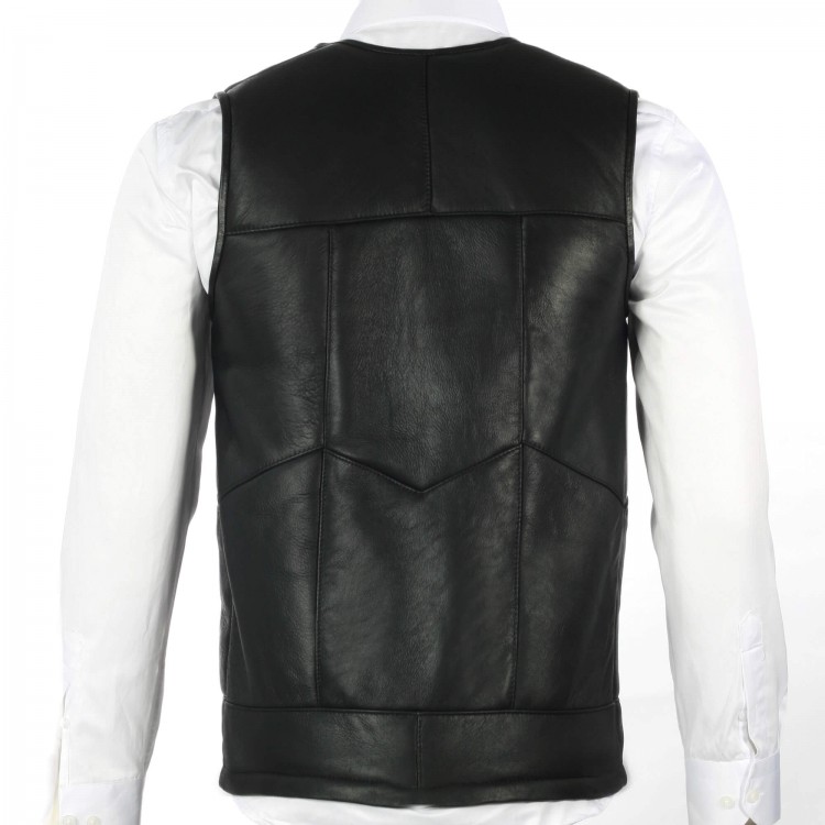 Genuine Lambskin Shearling Lined Men’s Leather Vest Men’s leather vest made from genuine lambskin with real shearling lining, zippered front, winter wear