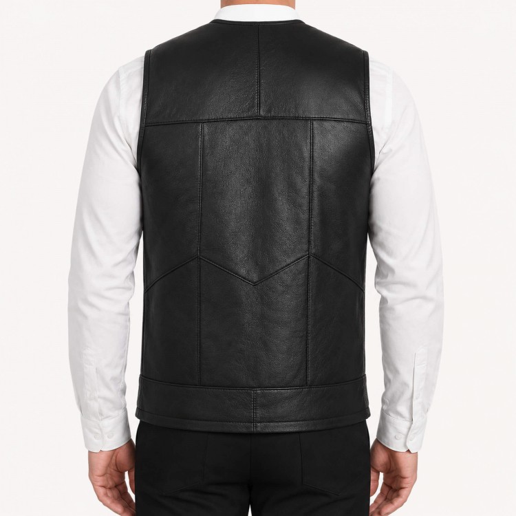 Genuine Lambskin Shearling Lined Men’s Leather Vest Men’s leather vest made from genuine lambskin with real shearling lining, zippered front, winter wear