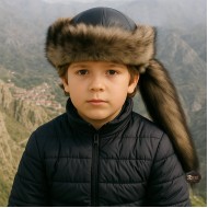 Mongolian Kids Leather Hat with Wolf Fur Tail Mongolian Kids Leather Hat with Wolf Fur Tail