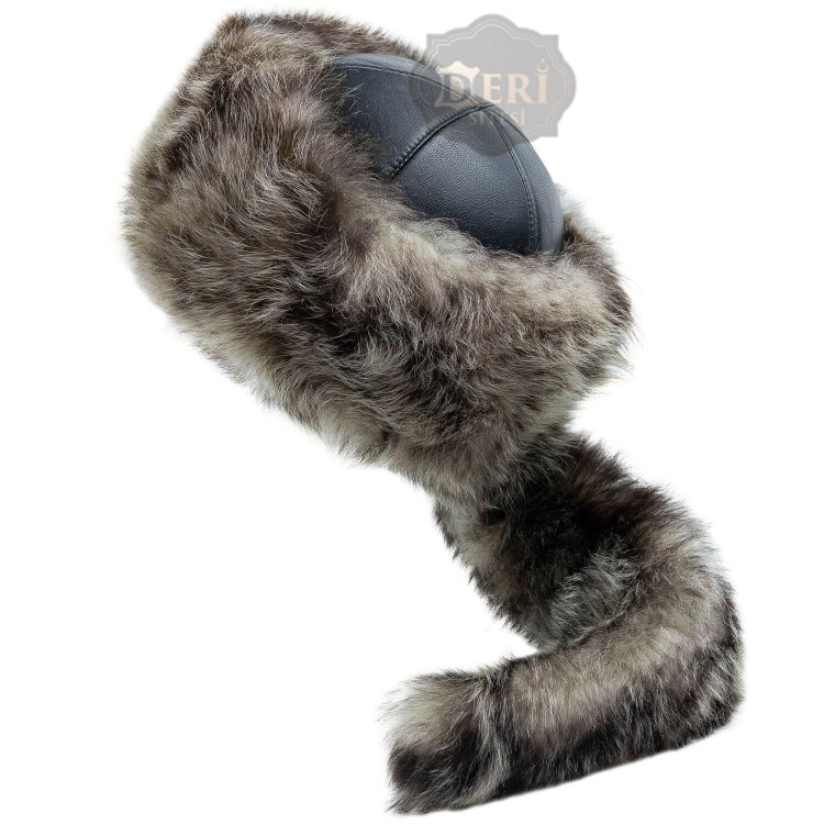 Mongolian Kids Leather Hat with Wolf Fur Tail Mongol Style Kids & Baby Leather Hat – Wolf Fur Pattern, Removable Tail