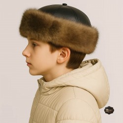 Burkut Ata Kids Leather Hat – Lamb Fur & Wolf Detail