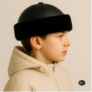 Boys’ Leather Fur Hat – Handmade Winter Hat with Black Lamb Fur Boys’ Leather Fur Hat – Handmade Winter Hat with Black Lamb Fur
