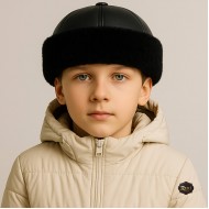 Boys’ Leather Fur Hat – Handmade Winter Hat with Black Lamb Fur Boys’ Leather Fur Hat – Handmade Winter Hat with Black Lamb Fur