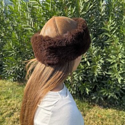 Kadın Eskitme Taba Deri Şapka – Kahverengi Kürk S197