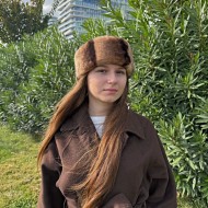 Kadın Siyah Deri Şapka – Camel Kahve Desenli Kürk S198