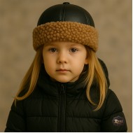 Girls’ Leather Hat – Light Brown Curly Fur, Handmade