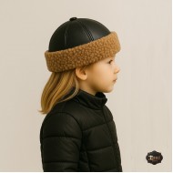 Girls’ Leather Hat – Light Brown Curly Fur, Handmade Girls’ Leather Hat – Light Brown Curly Fur, Handmade