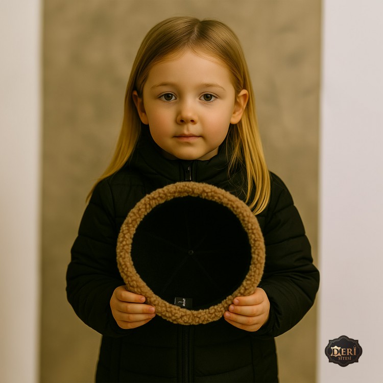 Kız Çocuk Deri Şapka – Kıvırcık Kürklü Kışlık Model Kız Bebek ve Çocuklar İçin Deri Börk Şapka – El Yapımı, Kürklü ve Kışlık Tasarım