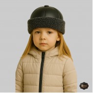 Kamru Girl Sheepskin Fur Hat – Winter Warm Grey Curly Lamb Trim, Black Leather Top, Handmade, Ages 1–15 Kamru Girl Sheepskin Fur Hat – Winter Warm Grey Curly Lamb Trim, Black Leather Top, Handmade, Ages 1–15