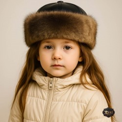 Girls’ Sheepskin Fur Winter Hat – Leather Cap for Cold Weather