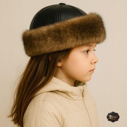 Girls’ Sheepskin Fur Winter Hat – Leather Cap for Cold Weather