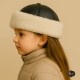 Girls’ Leather Fur Hat – Handmade Winter Hat with White Lamb Fur Girls’ winter hat with white sheepskin trim and black leather top – full fur lining