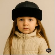 Girls’ Winter Leather Fur Hat – Sheepskin Lined, Full Black Cold Weather Cap Girls’ Winter Leather Fur Hat – Sheepskin Lined, Full Black Cold Weather Cap