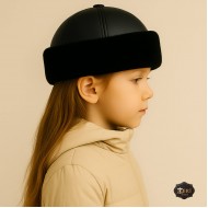 Girls’ Winter Leather Fur Hat – Sheepskin Lined, Full Black Cold Weather Cap Girls’ Winter Leather Fur Hat – Sheepskin Lined, Full Black Cold Weather Cap